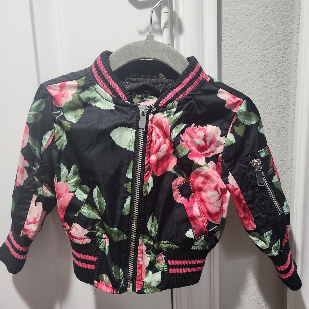 Urban Republic Kids Floral Puffer Jacket - Black and Pink
